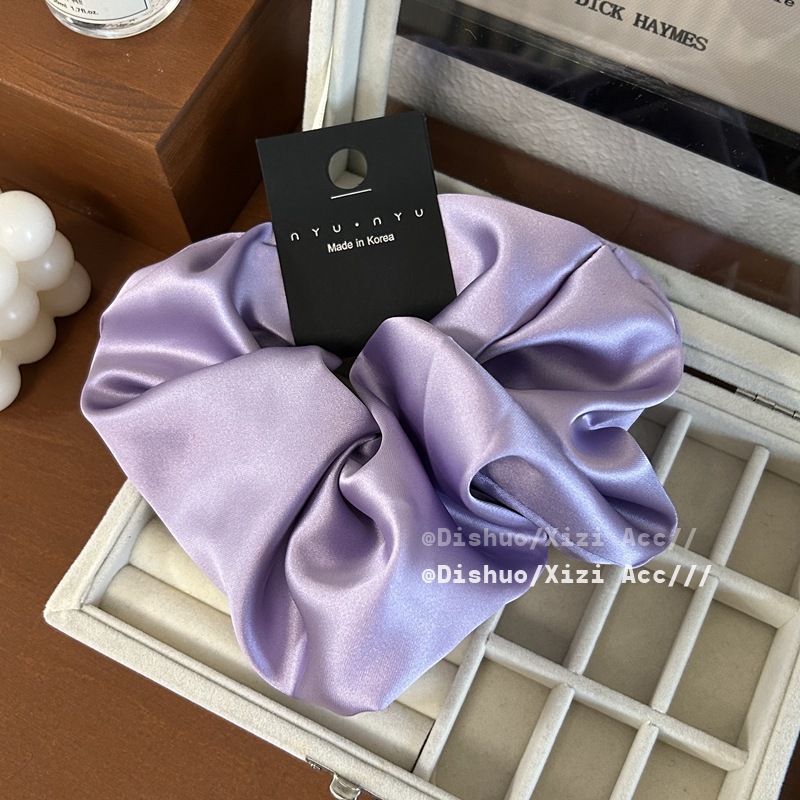 Scrunchie de seda de gran tamaño para niñas, coletero saten pelo mujer cabello, color sólido de Corea coletas para cabello gomas pelo mujer bonitas coleteros elegantes scrunchis para el cabello: Azul
