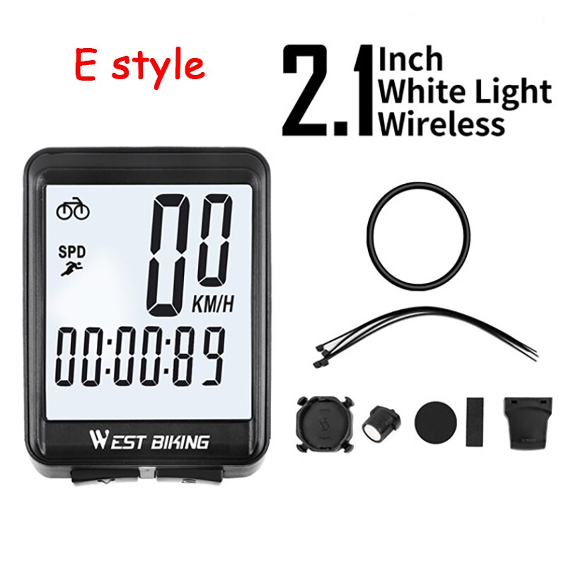 WEST BIKING Portable Bicycle Computer Wireless Wired Backlight Digital Speedometer Bike Computer Ultralight Bicycle Accessories: E wireless white