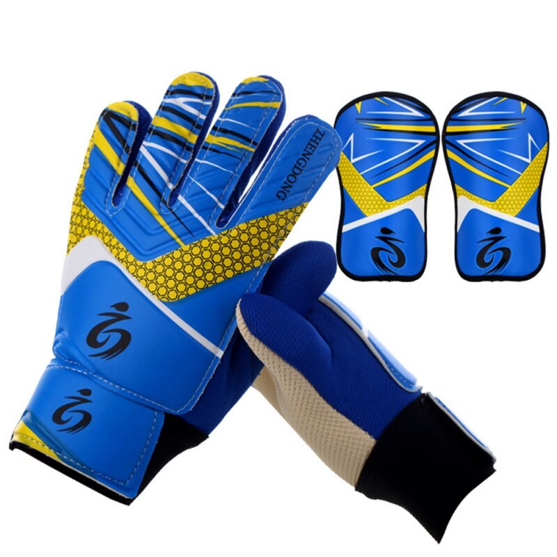 2019 guanti da portiere di calcio traspirante usura dei bambini guanti portiere guanti per il calcio con shin pad вратарские перчатки для футбола: blue-Shin pads / 5