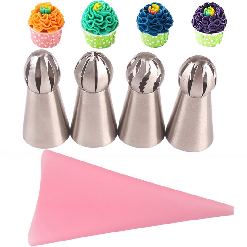 5pcs/set Russian Flower Piping Nozzles Sphere Ball Cake Decorating Tips Cake Silicone Pastry Bags Kitchen Cupcake Pastry Tools
