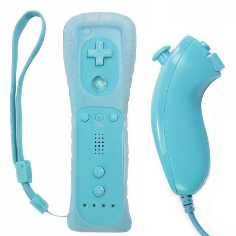 Blue Motion Sensor Remote Controller + Wired Nunchuck Combo for Nintendo Wii Console