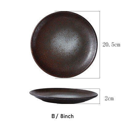Plato de cerámica Retro , plato de cubiertos Vintage japonés, disco coreano, plato de comedor para el hogar, platos de frutas, vajilla Balck 1249: B 8 inch