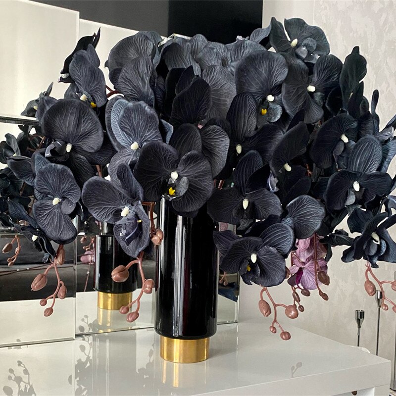 Orquídea Negra grande de 105cm, orquídea, flor de seda Artificial, Phalaenopsis para boda, jardín, decoración de habitación, flores artificiales