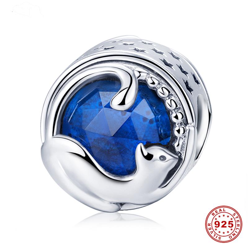 DALARAN 925 Sterling Silver Charms Blue Moon Star Beads For DIY Enamel Fine Jewelry Making Fit Original Charm Bracelets Necklace: Dolphin