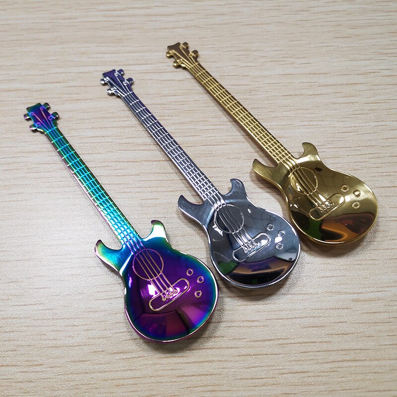 1pcs Stainless Steel Guitar Shaped Coffee Spoon Teaspoon Musical Coffee Spoons Teaspoons Mixing Spoons Kitchen Dining Bar Tools