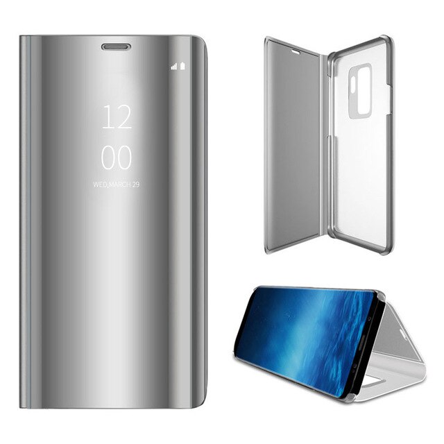 Voor Realme C21 Case Smart Sleep Spiegel Flip Telefoon Case Covers Voor Realme C21 RMX3201 Magneet Stand Boek Coque C21: Silver