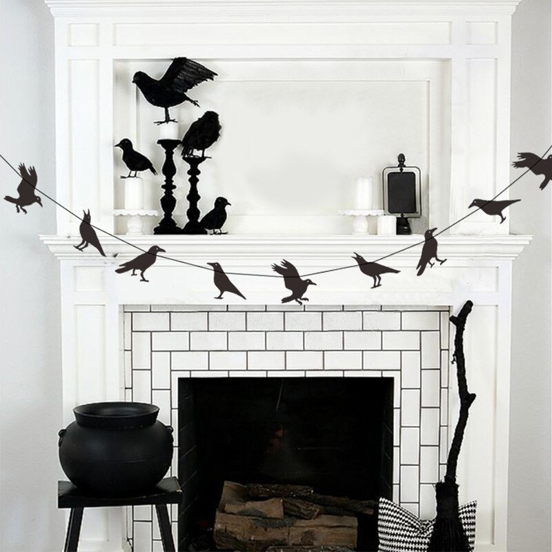 Black Bird Banner Halloween Boo Paper Garland Bunting Wall Hanging Decoration For Home Bar Haunted House Photo Prop Supplies