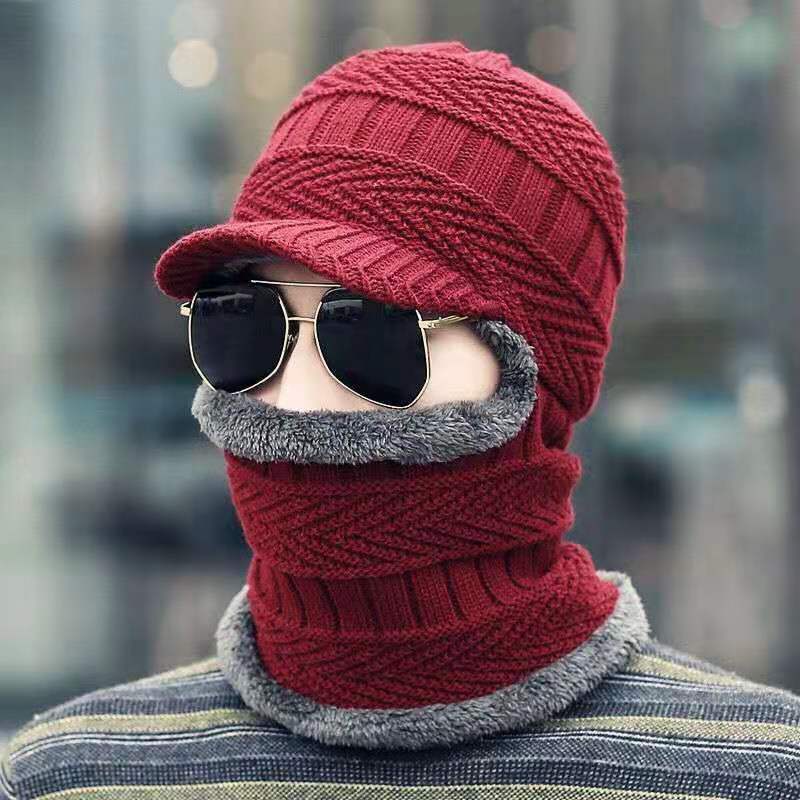 Vinter vindtäta mössor scarfset varm stickad mössa döskalle halsvärmare med tjock fleecefodrad vintermössa och halsduk för män kvinnor