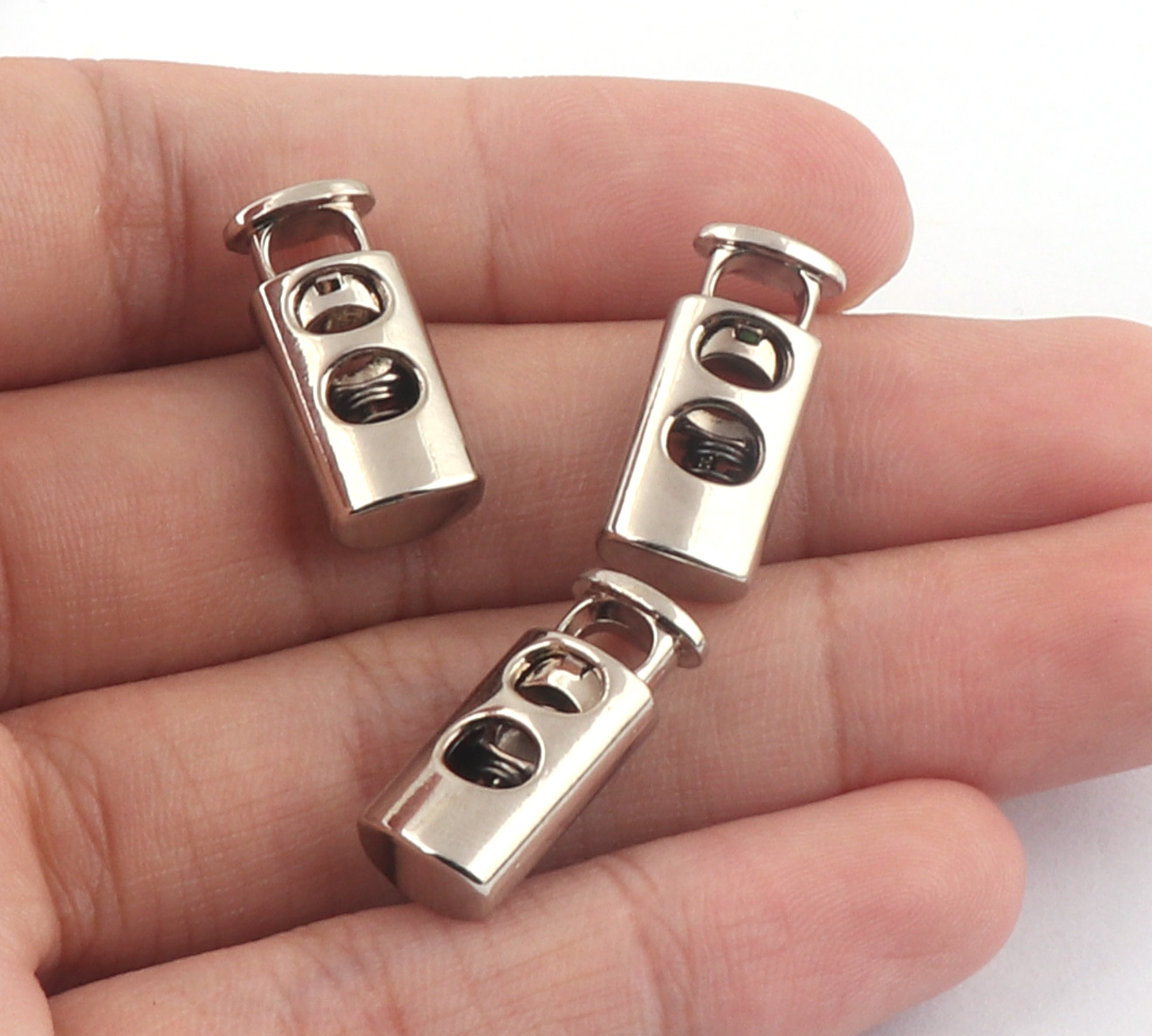 Metal Adjuster Elastic Cord Toggles Silver Toggle Cord Lock Double Barrel Spring Cord Toggle Double Hole Toggles Face Mask Toggl