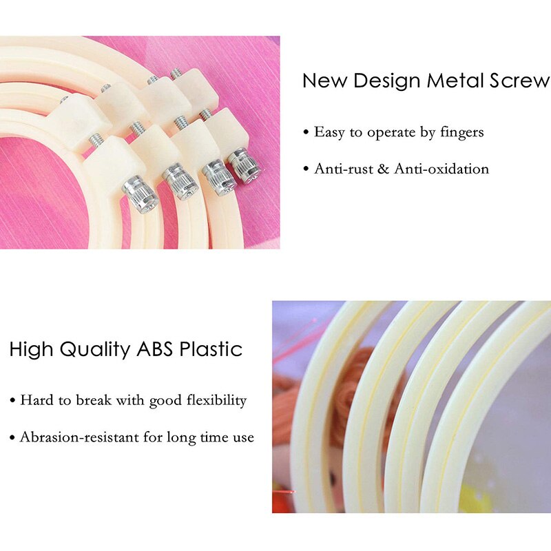 Embroidery Hoop Square Cross Stitch Hoops Ivory-White Pack of 4, Different Sizes - 5 Inches 10 Inches 13 Inches for Kids and Adu