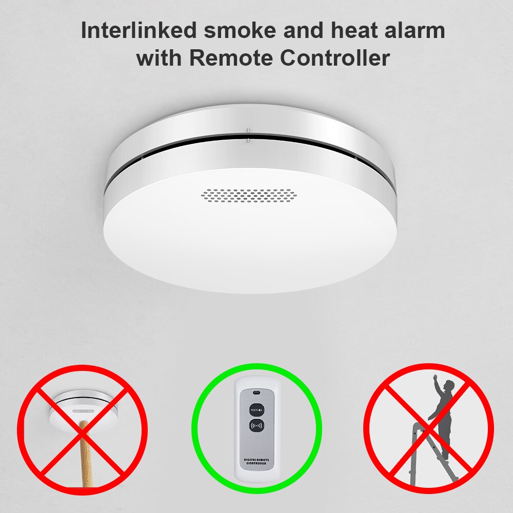 CPVAN Wireles Interlinked Smoke and Heat Alarms with Remote Controller Fire Alarms for Scotland's Smoke Detector Legislation
