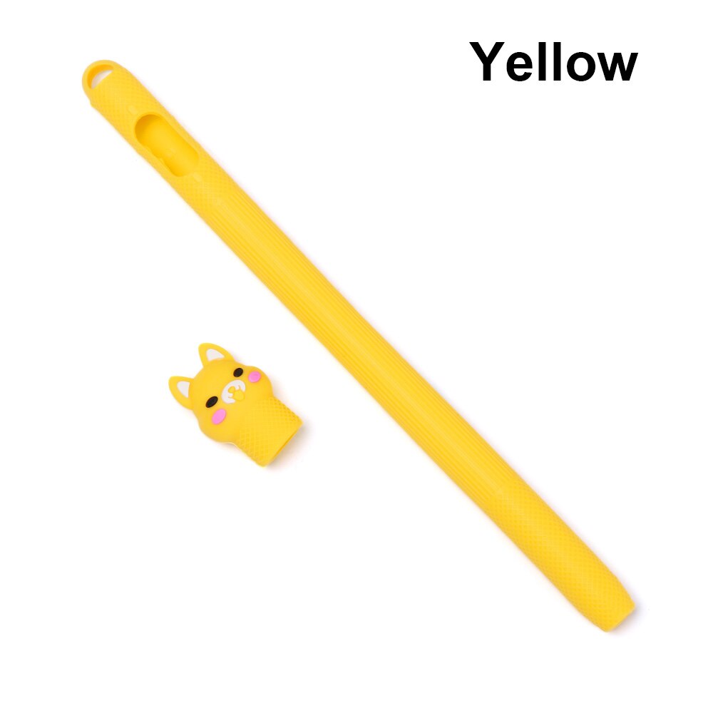 1PC animales de dibujos animados Anti-desplazamiento suave funda protectora de silicona caso Kawaii lápiz titular de tapa de pluma para lápiz Apple 1: Style A  yellow