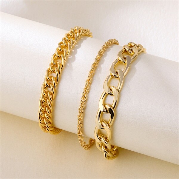 Es 4 unids/set encanto cubano cadena pulseras para las mujeres Miami Bohomia de oro brazaletes de pulseras mujer joyería de: 47ENS0672