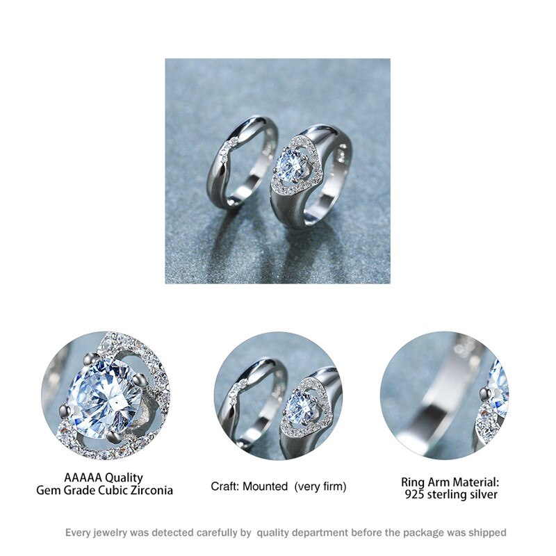 Luxus Weibliche Weiße Runde Kristall Ring einstellen zierlich Silber Farbe Hochzeit Ringe Für Frauen Versprechen Herz Hohl Engagement Ring