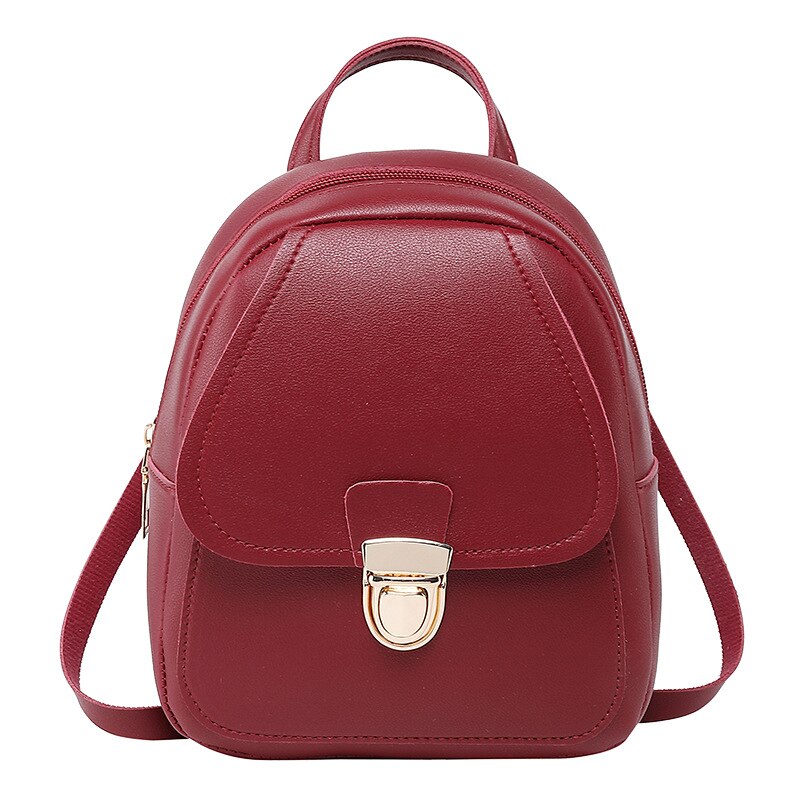 Women Girls Mini Backpack Leather Shoulder School Rucksack Ladies Travel Bag: Red