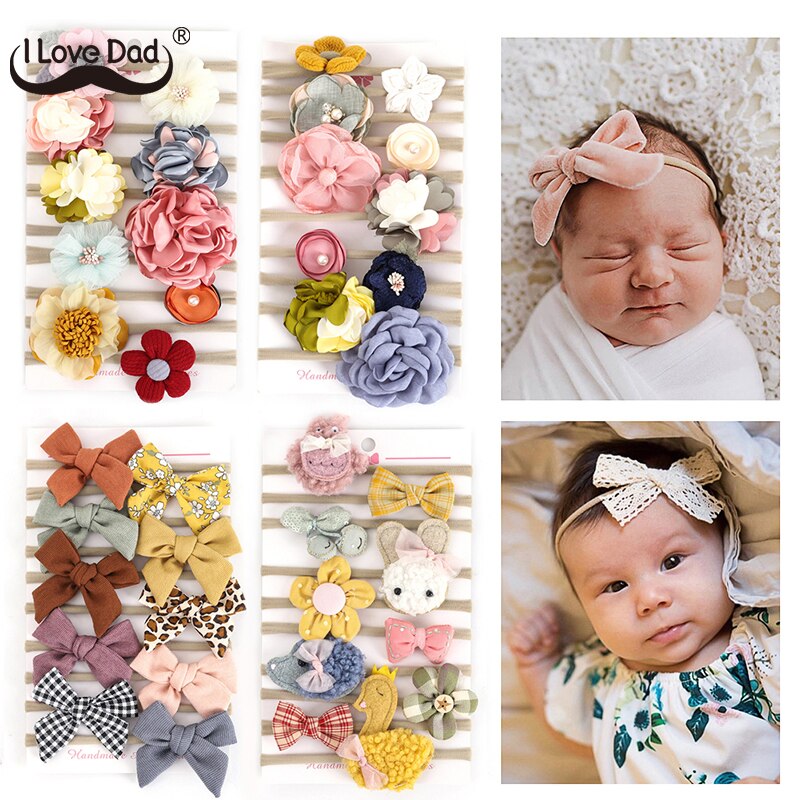 10 stücke Prinzessin Neugeborenen Mädchen Stirnband Blumen- Bowknot Elastische Baby Nylon Haar Zubehör einstellen Für freundlicher Fotografie Zubehör