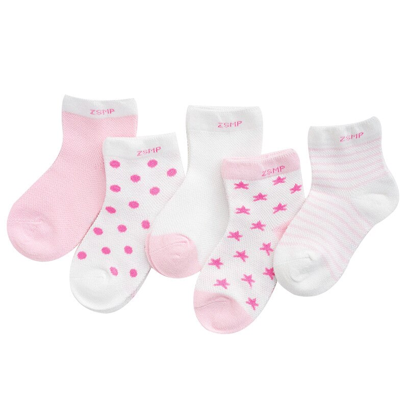 5 par / sæt baby sokker børns mesh sokker ultra-tynde åndbare sokker stjerner moon drenge piger børn sokker til 0-5 år: Lyserød / 1-3 år