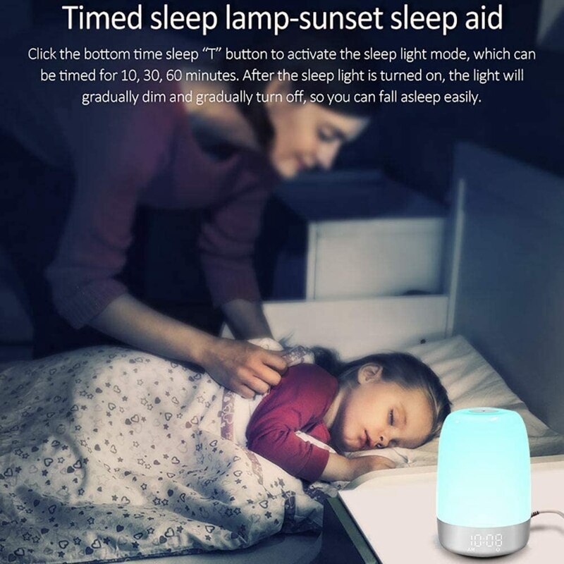 Alarm Clock Wake Up Light, Sunrise Simulation Alarm Clock, Table Lamp Press Sensor Bedside Lamp, 5 Sounds, Sleep Aid