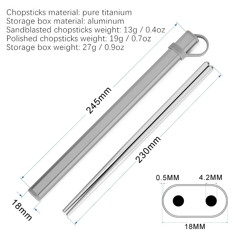 Ren titanium sandblæsning polering spisepinde sæt med spisepinde opbevaringsrør aluminiumskasse bæretaske bestik sæt