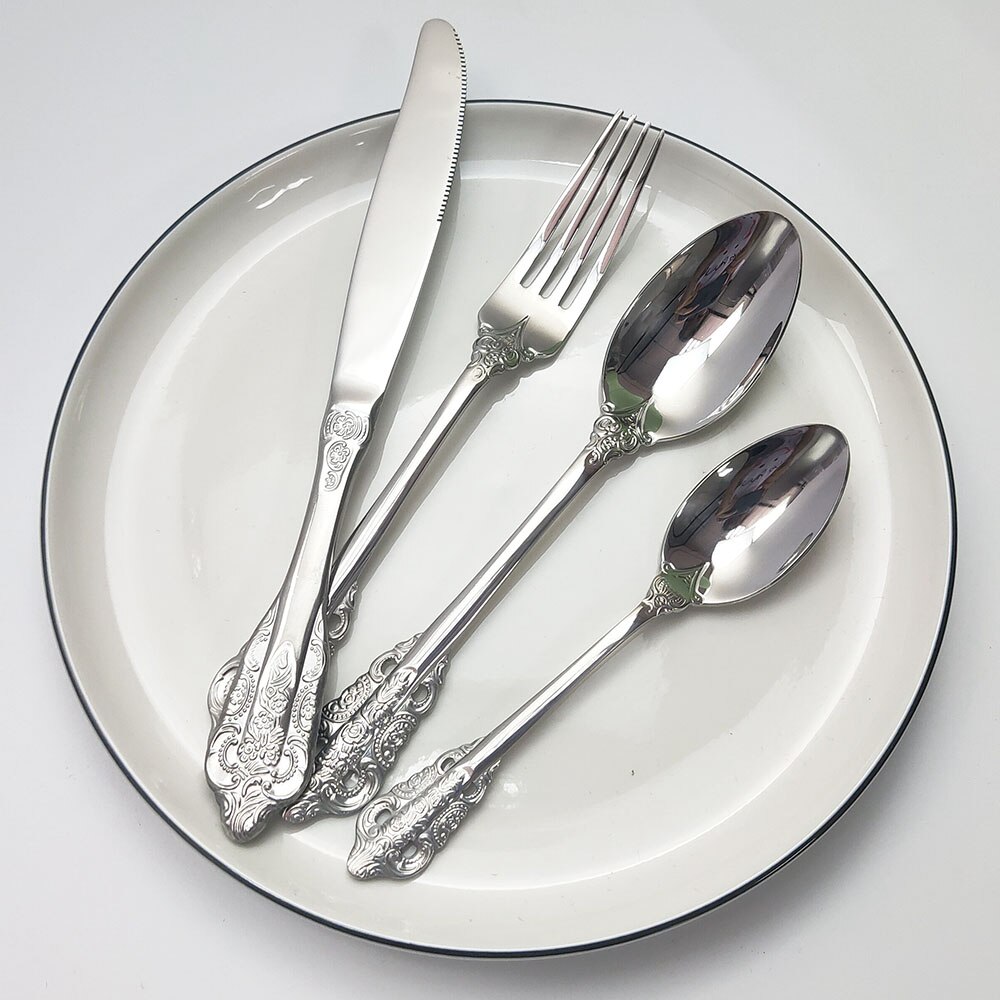 1-Piece Silver Tableware Knife Fork Spoon Dinner Set Mirror Flatware Dinnerware 304 Stainless Steel Cutlery kitchen Silverware