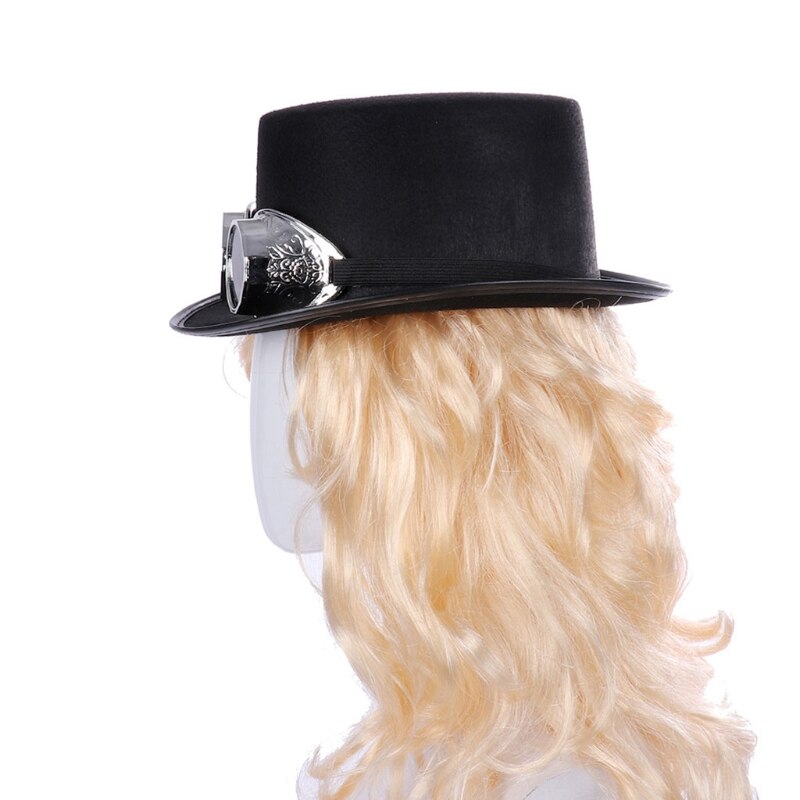 Chapeau gothique style Steampunk victorien avec lunettes détachables, casquette de Jazz en plastique Non tissé, Costume de carnaval Cosplay d&#39;halloween