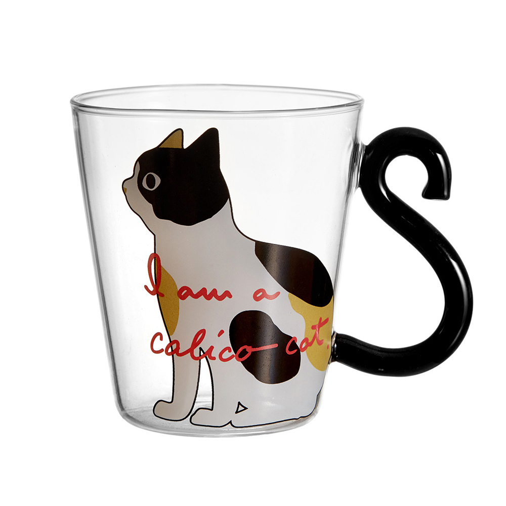 Tasse à café en verre chat noir mignon 250 ml, poignée en forme d&#39;animal, tasses à lait et à jus d&#39;eau, tasse à thé, Style japonais Kawaii, pour la maison: White cat