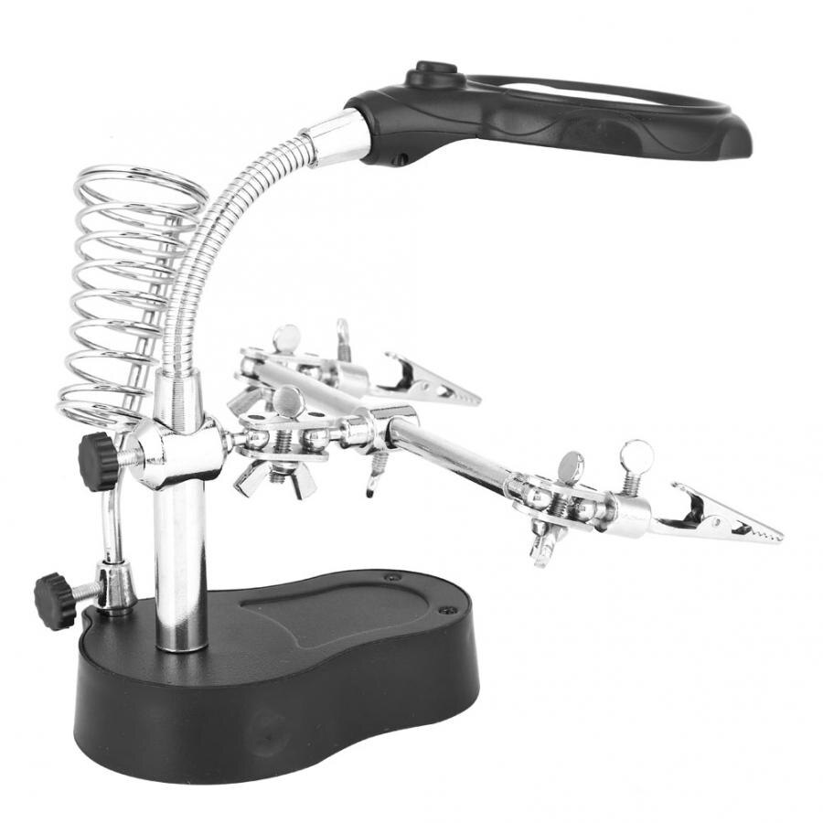 Helping Hand Repair Stand Magnifying Glass Auxiliary Clip Clamp with LED Light Workbench Magnification Tool