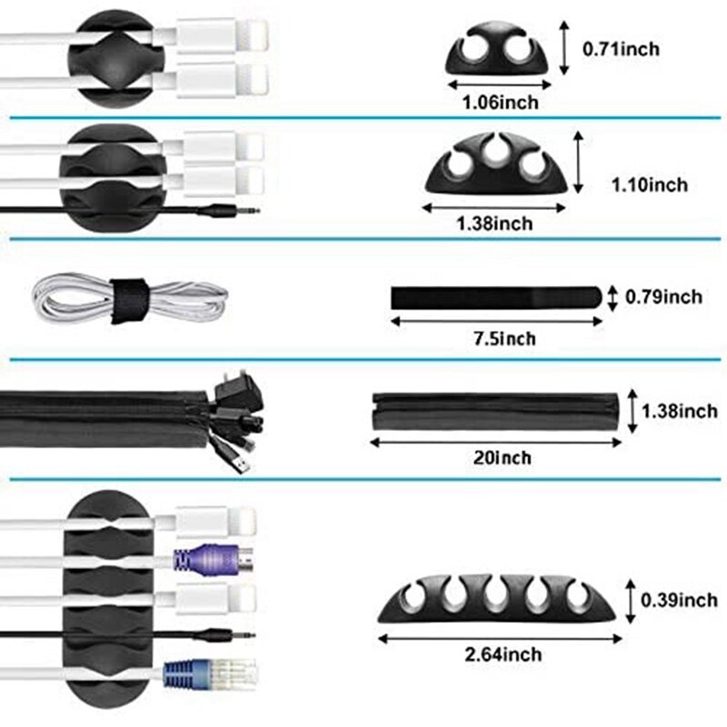 24Pcs Cable Organizer Set Cable Sleeves with Reusable Wire Perfect for TV Computer Home Office Desk Cable Management