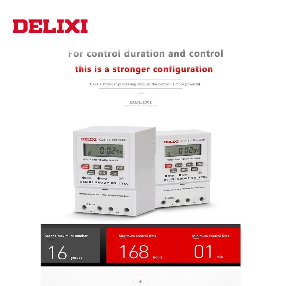 DELIXI AC 110V Programmeerbare Tijd Schakelaar Relais Digitale LCD Power Microcomputer Timer schakelaar met Din Rail Mount