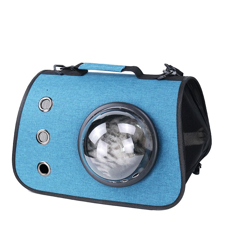 Foldable Breathable Carrier Portable For Cat Bag For Outing Messenger Pet Bag One-Shoulder Cat Transport Cage Outdoor House: light blue
