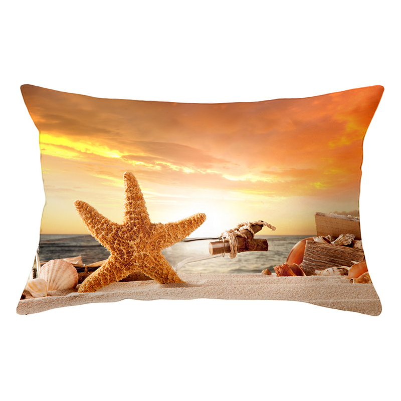 Summer Beach Pillow Case Starfish Sea Snail Shell Cushion Cover Sofa Home Decoration Landscape Polyester: Burgundy