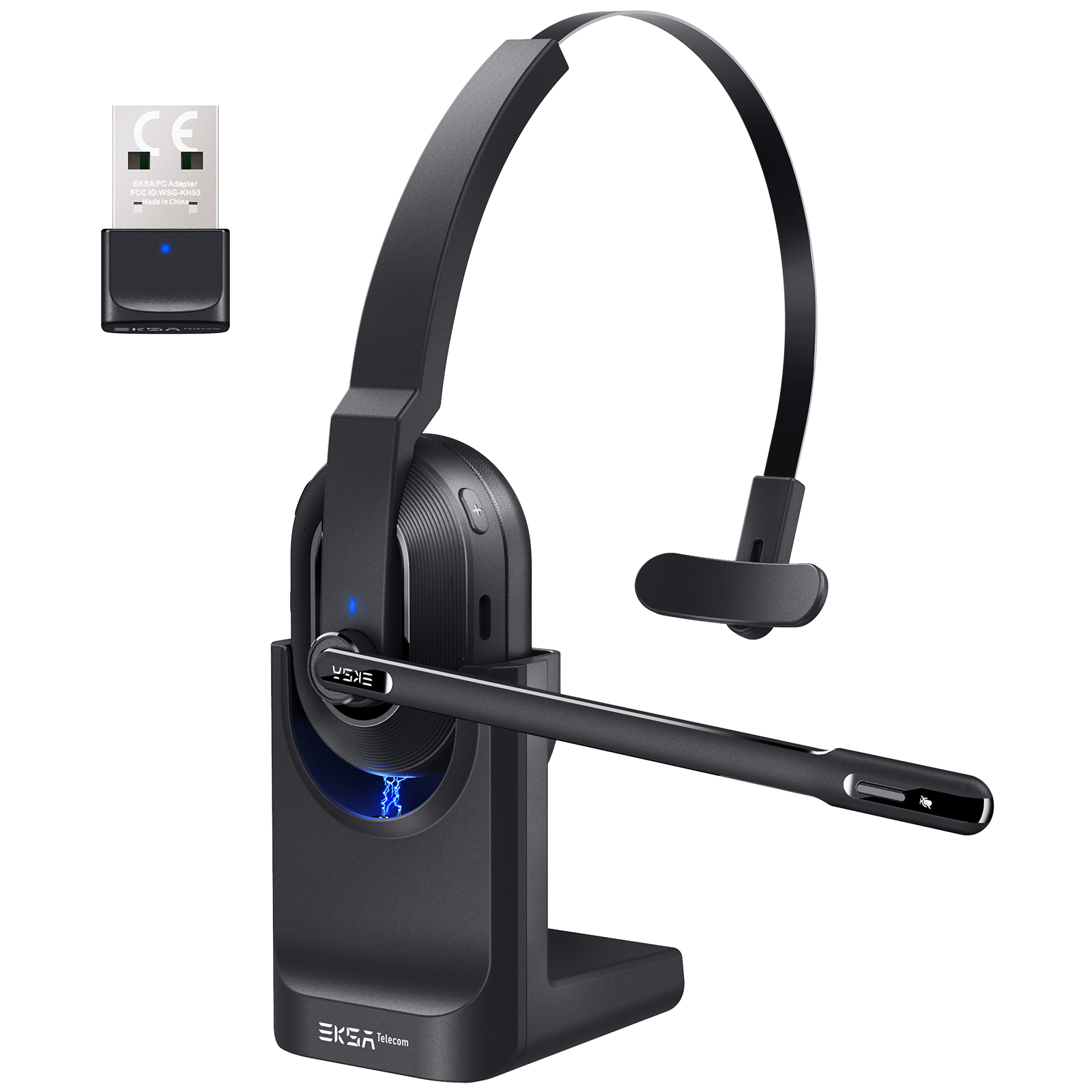 EKSA H5 Bluetooth 5.0-Kopfhörer zum Anrufen mit 2 ENC-Mikrofon-Mittelkopfhörern mit Ladestation, USB-Dongle für das Büro: Default Title