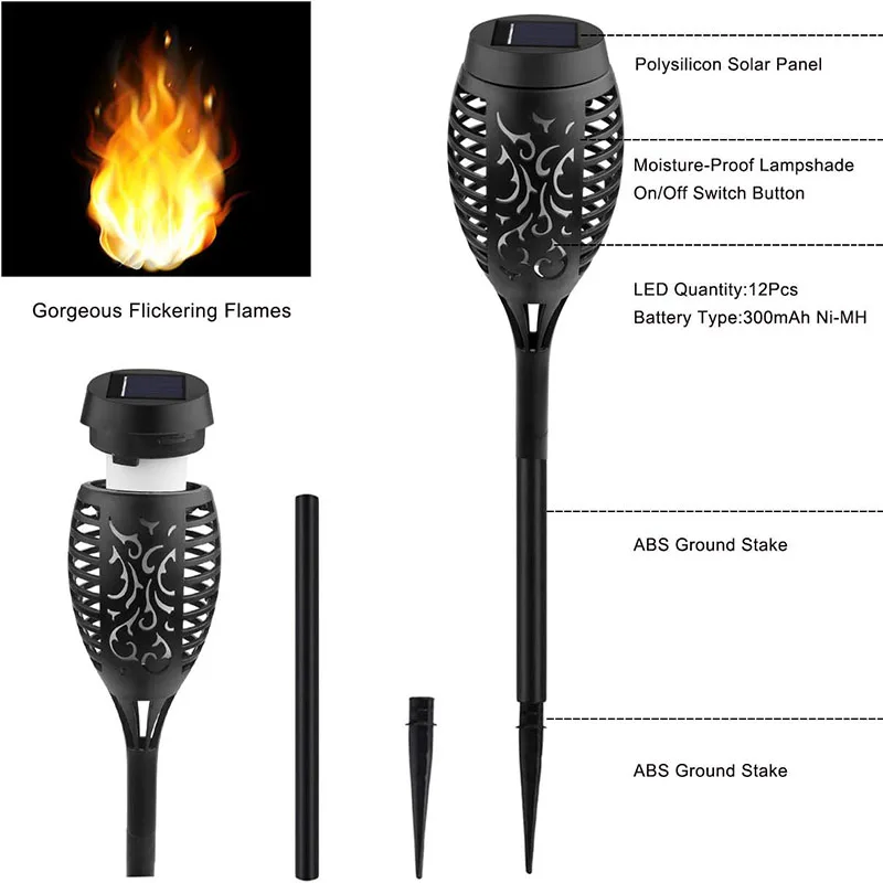 4/2/1Pcs Solar Flamme Lichter Taschenlampe Flackern Licht Wasserdicht Garten Dekoration Im Freien Rasen Tiki Led Pfad Yard terrasse Boden Lampe