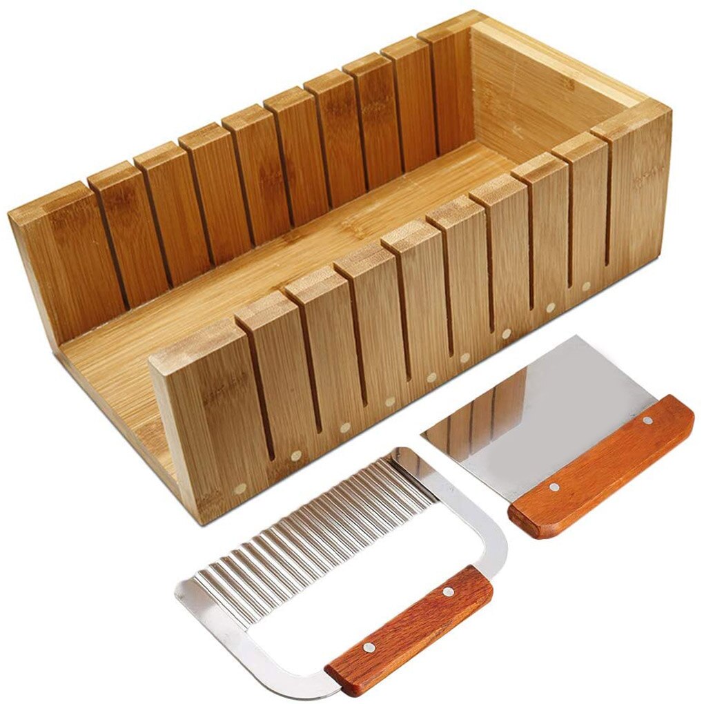 3Pcs Zeep Maken Tools Set Verstelbare Houten Zeep Cutter Box Rvs Wax Zeep Slicer Golvend Messen Zeep Maken kits: Default Title