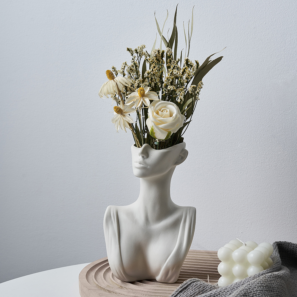 Ansigt vase keramik moderne kunst skulptur boligdekoration plantekrukker dekorativ stue dekoration bordplade blomstervaser