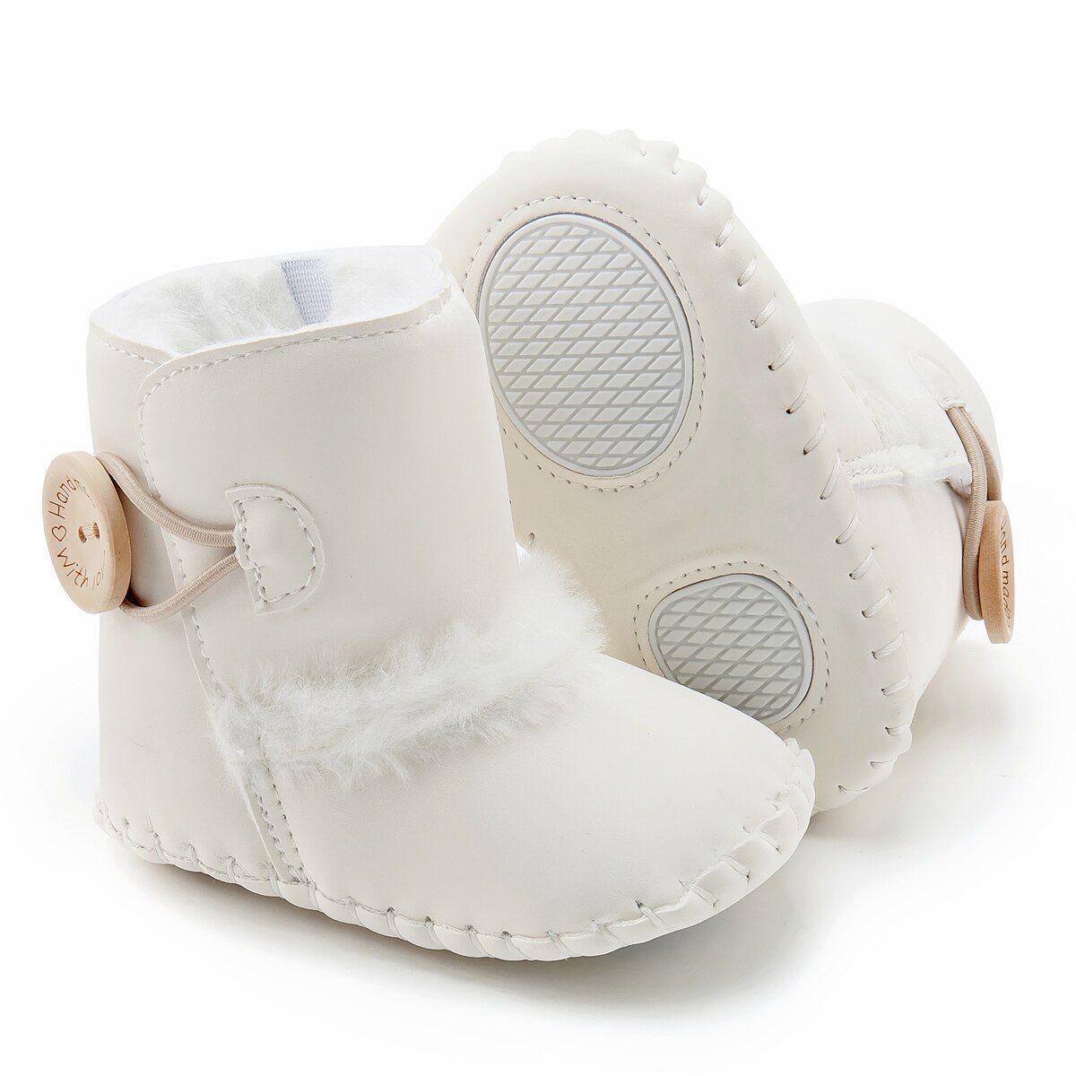 Baby Winter Knoppen Snowboots Warme Schoenen Anti-Slip Pluche Jongen Meisjes Enkellaarsjes Pasgeboren Baby Wieg Laarzen Zapatos bebe: white / 13-18month (13CM)