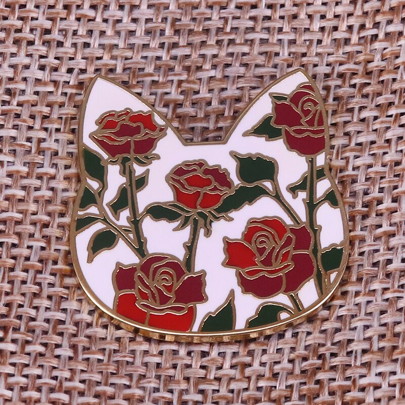 Blommig katt slagnål för djur kattunge illustration badge emalj pin