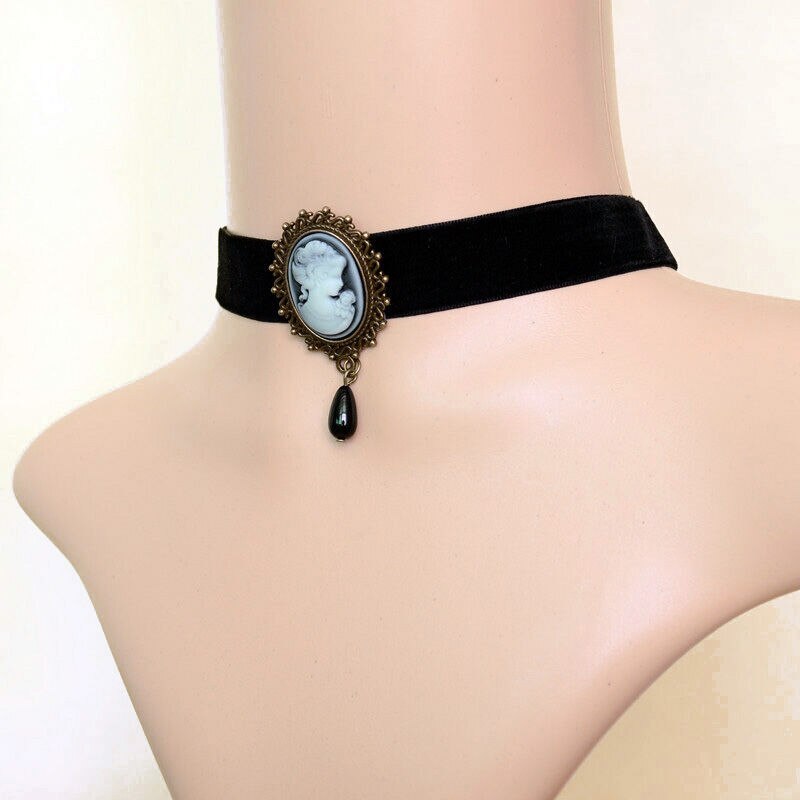 Vintage gotisk victoriansk cameo chokers halskæde enkel perle vedhæng choker bånd krave halskæde