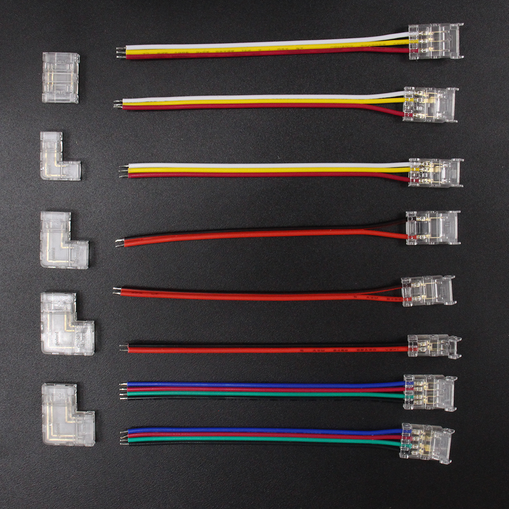 Conector de tira LED COB de 2 pines, 3 pines, 4 pines, Terminal de cable de extensión, conectores LED para luces de cinta flexibles RGB CCT COB de 5mm, 8mm y 10mm