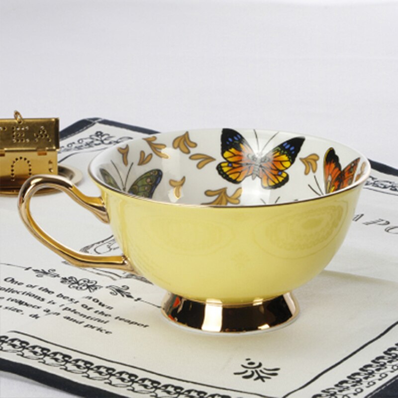 Kaffee Tassen Porzellan Hohe Schmetterling Blume Teetasse &Ampere; Untertasse einstellen Britischen Nachmittag Tee Zeit Keramik Tasse Büro Getränk: Stil A Gelb