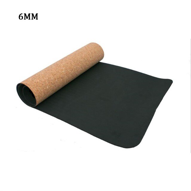 Alfombra de goma Natural de corcho de colores 6MM 183*61CM para Yoga, colchoneta de Fitness para hombres y mujeres, almohadilla de gimnasia para Pilates, estera deportiva para ejercicio: Black