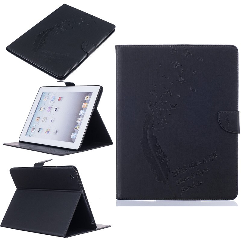 PU Leather Flip Case for Apple iPad 2/3/4 - Shockproof Wallet Stand Cover with Card Slots: Black
