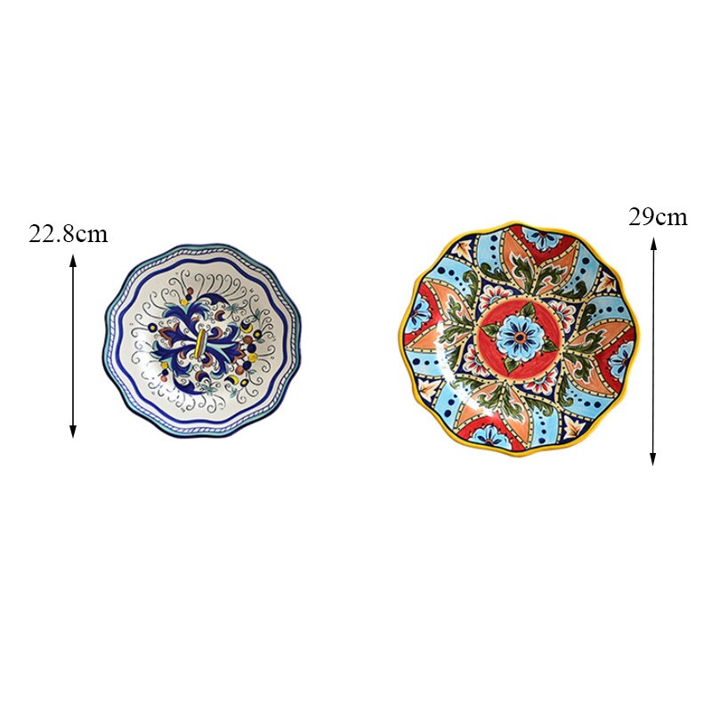 Vajilla de cerámica de estilo étnico, decoración Bohemia para el hogar, postre europeo Irregular, platos de fruta, ensaladas grandes, carne, navidad
