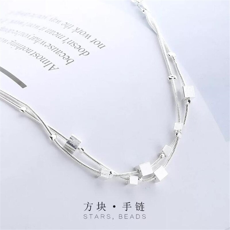 Atmosphere 925 Sterling Silver Jewelry Sweet Simple Multi-layer Box Female Personality Bracelet SB21