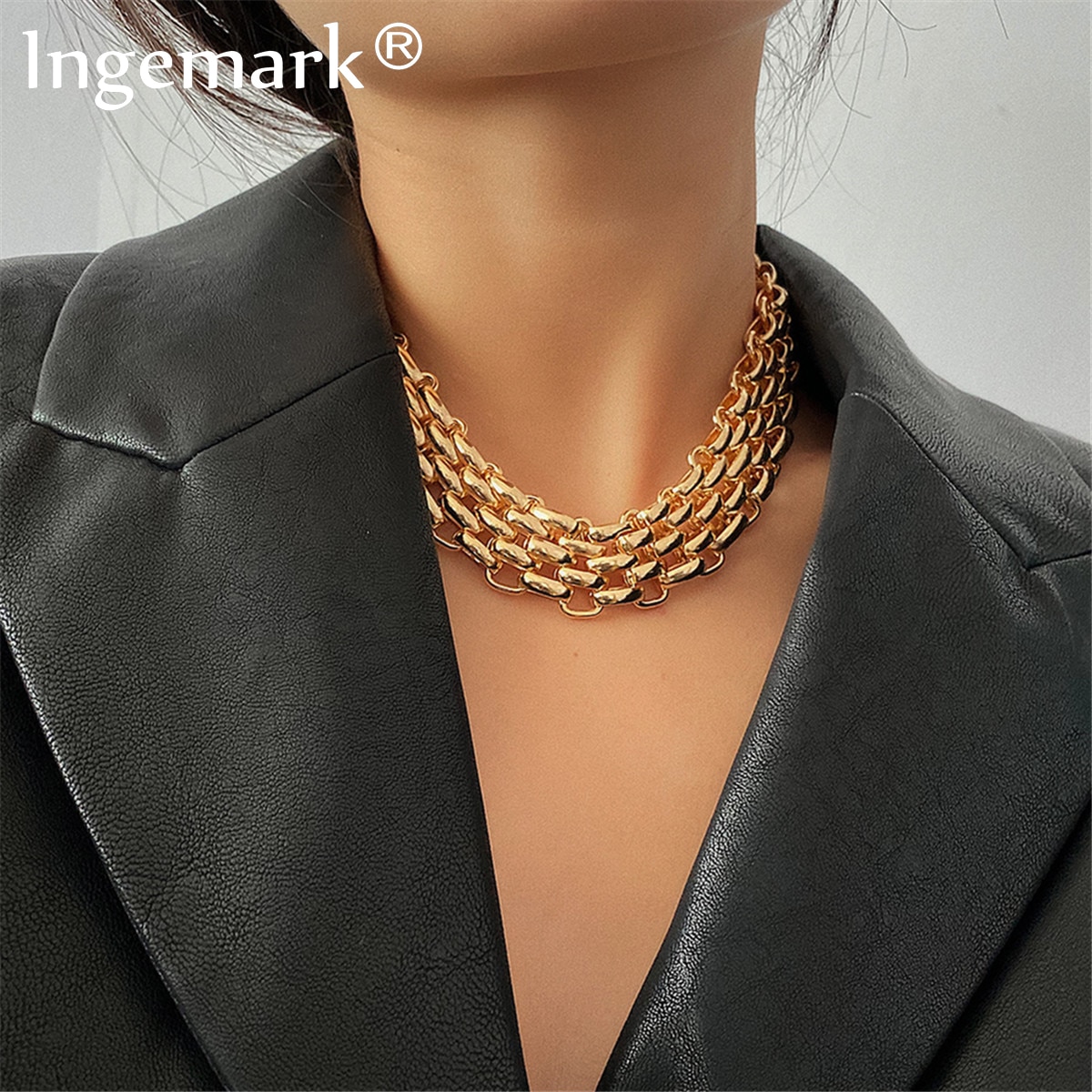 Übertrieben Einzigartige Big Chunky Kette Choker Halskette Kragen Steampunk Männer Punk Twisted Lock Dicke Eisen Halskette für Frauen Schmuck