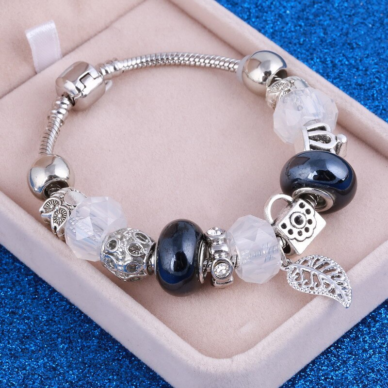 Zoshi Roze Blauw Kristal Kralen Hart Armband Voor Vrouwen Diy Zilver Kleur Armband Sieraden Pulseira Feminina: SL672