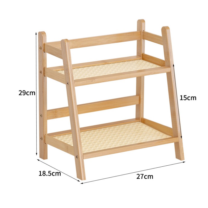Wooden Storage Shelf 2-Tier Rattan Desktop Stand Organizer Trapezoidal Desk Display Rack Desktop Stationary Office Storage Rack: Default Title