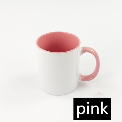 Taza cerámica con sublimación en blanco, Asa de color, Color en el interior de la taza en blanco por sublimación, Impresión de transferencia de calor DIY: 2.pink