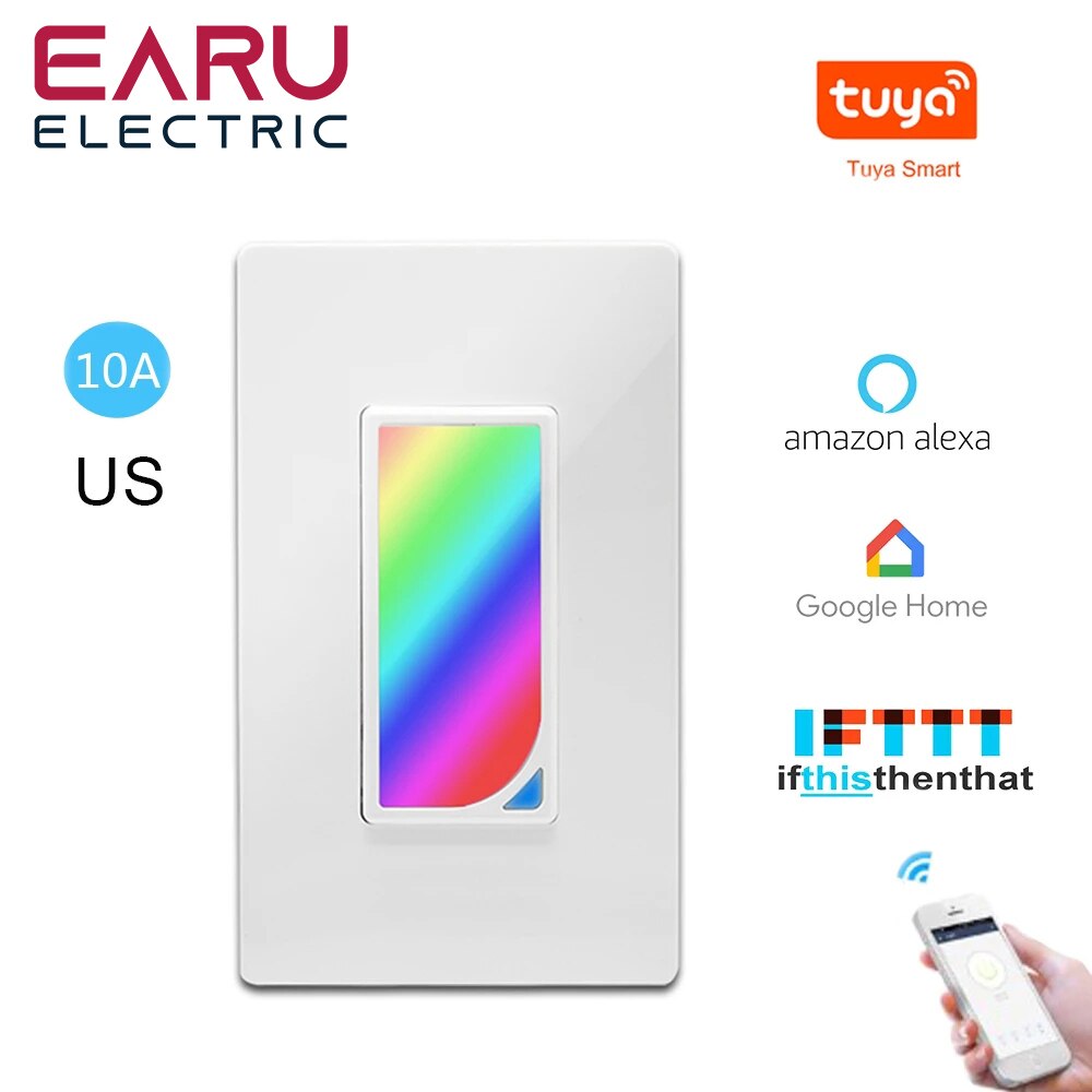 US WiFi Smart Wall Switch Push Button Timer Relay Switch Voice Remote Control RGB LED Night Light Lamp TUYA Alexa Google Home