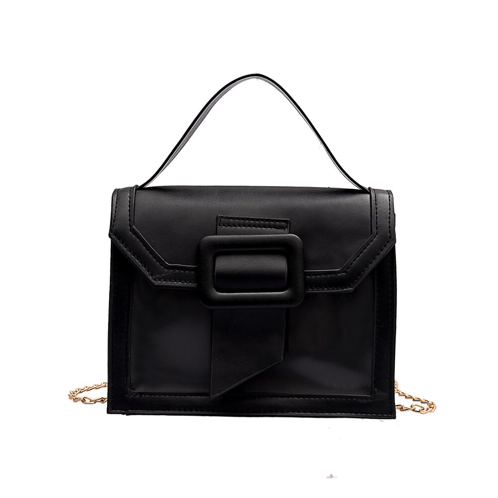 Damen Elegante Schlag Farbe Schulter Handtasche Frauen PU Leder Kette Kleine Geldbörse Bote Tasche Solide Klappe Umhängetaschen: schwarz